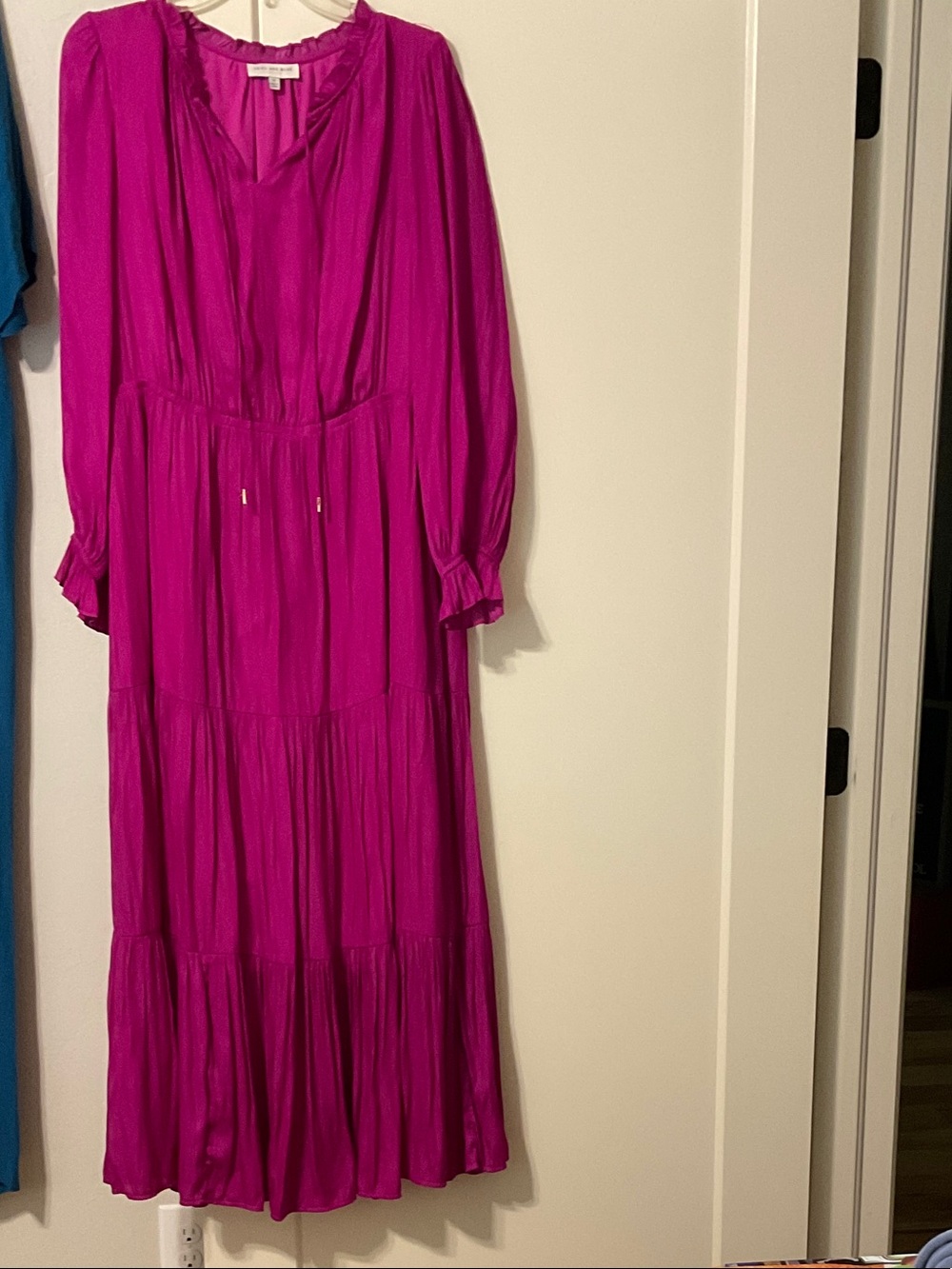 Skies Are Blue Fuchsia Long Sleeve Tiered Maxi Dress